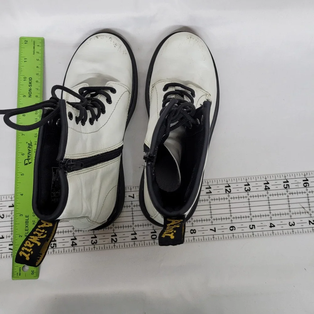 Dr. Martens 1460 J White Leather Lace Up Side Zip Combat Boots Kids‎ US 4 4902